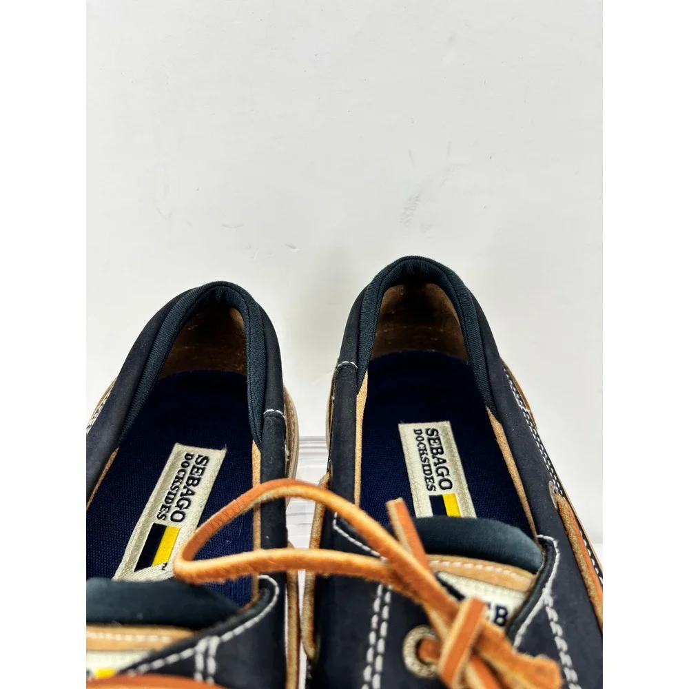 Sebago Docksides Boat Shoes Men's Size 8M Tan Navy Suede Leather Moc Toe Lace Up